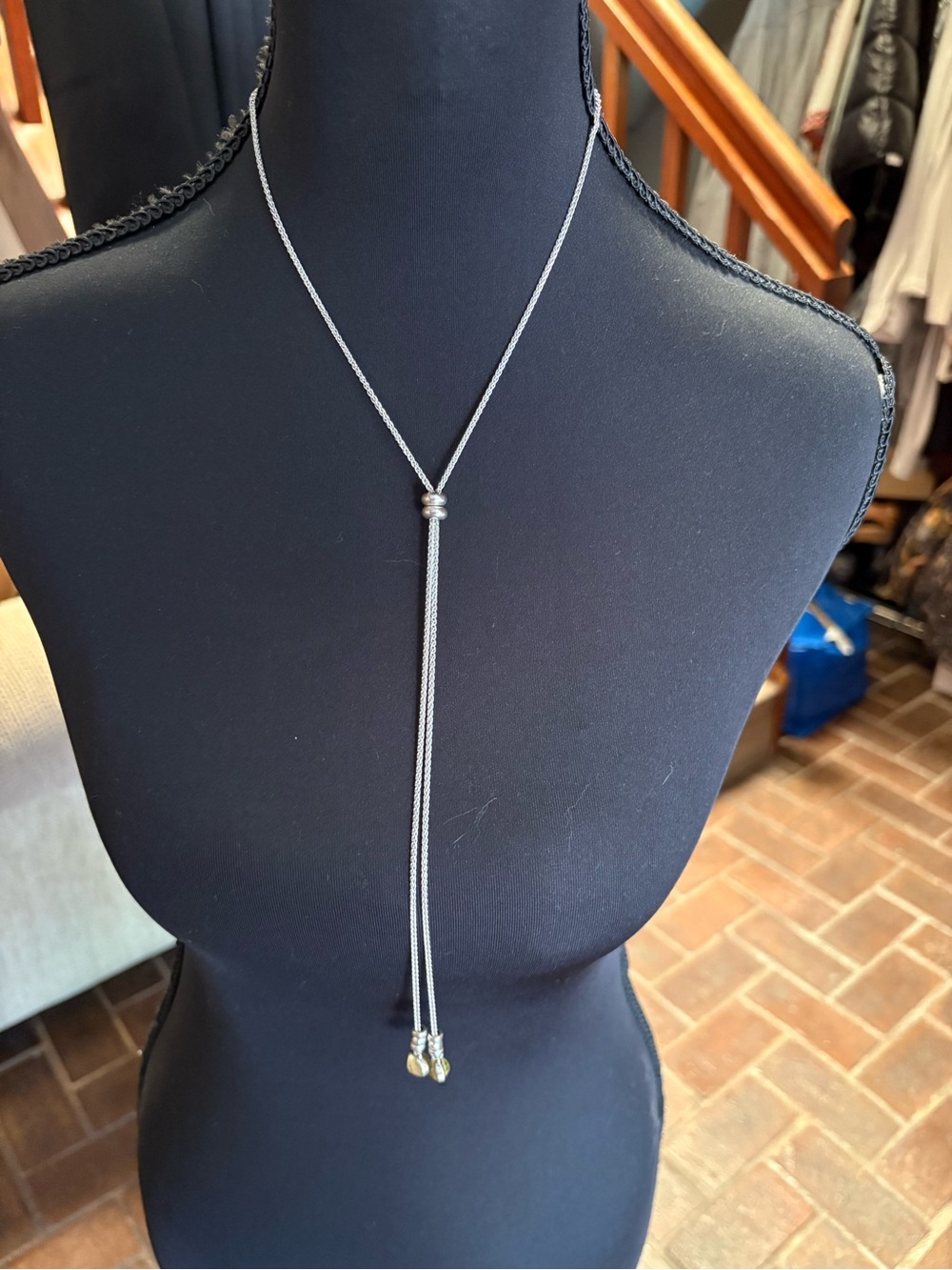Lucky Brand Silver Adjustable Lariat Necklace with Gold Accent Drops